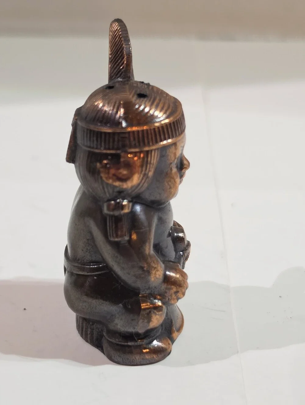 Vintage Copper Finished Native American Boy and Girl Salt and Pepper Shaker Set